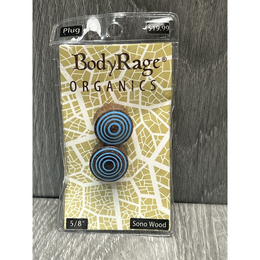 BodyRage Organics Wood Plug 5/8" Sono Wood Blue Target Design